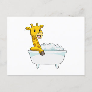 Carte Postale Girafe avec baignoire avec mousse