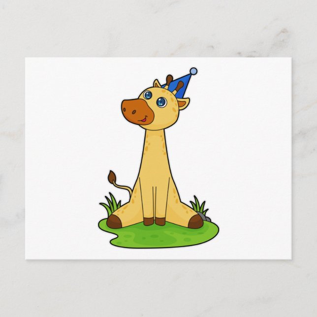 Carte Postale Girafe avec chapeau de fête (Devant)