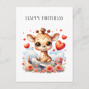 Carte Postale Girafe Avion Anniversaire