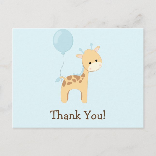 Carte Postale Girafe bébé, Bleu, Merci animal de la jungle (Devant)
