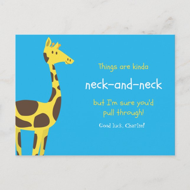 Carte Postale Girafe Bleue Jaune Blague Drôle (Devant)