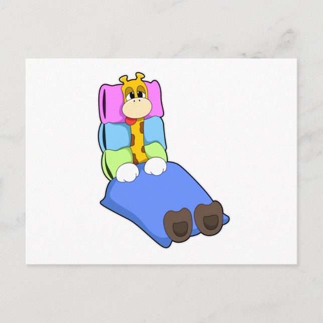 Carte Postale Girafe dormant avec couverture et oreiller (Devant)