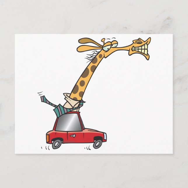 Carte Postale girafe drôle et idiot dans une voiture en déplacem (Devant)