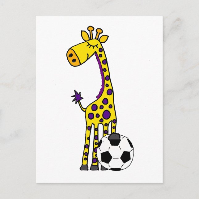 Carte Postale Girafe drôle jouant la bande dessinée du football (Devant)