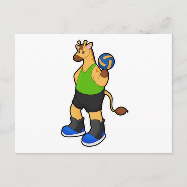 Carte Postale Girafe en joueur de volley avec ballon de volley (Devant)