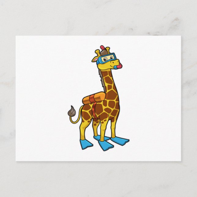 Carte Postale Girafe en plongeur avec lunettes de natation et pa (Devant)