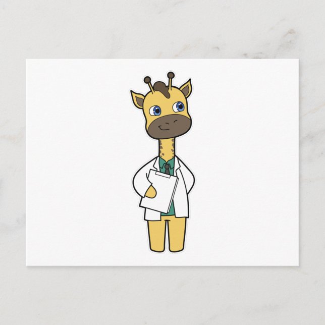 Carte Postale Girafe en tant que docteur avec bloc-notes (Devant)