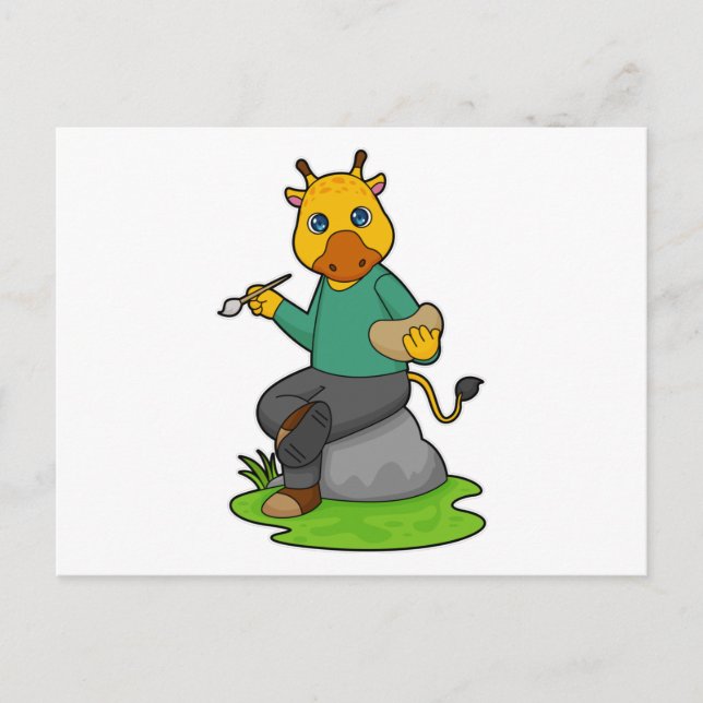 Carte Postale Girafe en tant que peintre avec pinceau (Devant)