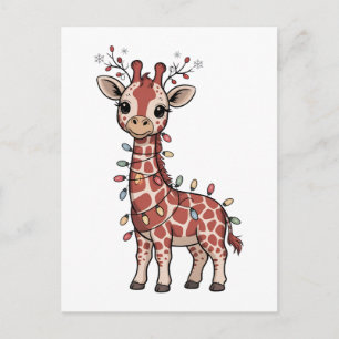 Carte Postale Girafe enveloppée de lumières de Noël Amoureux des