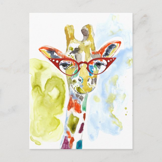 Carte Postale Girafe Lunettes-d'intellectuel (Devant)