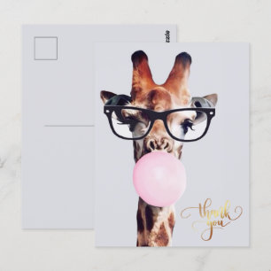 Carte Postale Girafe portant des lunettes gomme Merci