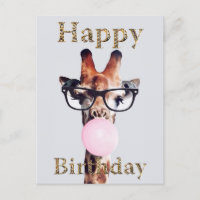 Girafe Portant des lunettes soufflant rose bulle g