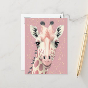 Carte Postale Girafe Rose Mignonne