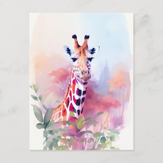Carte Postale Giraffe Aquarelle Portrait 2 (Devant)