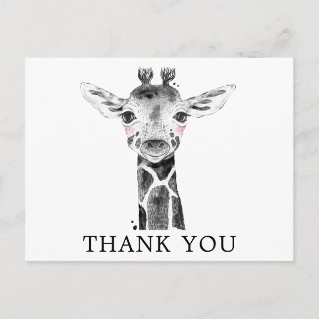 Carte Postale Giraffe Aquarelle Safari Animaux Merci (Devant)