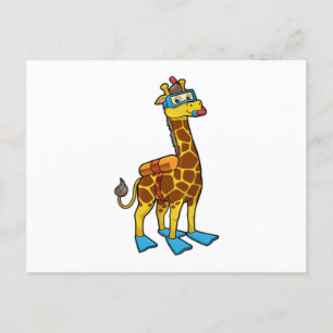 Carte Postale Giraffe comme plongeur avec lunettes de natation e