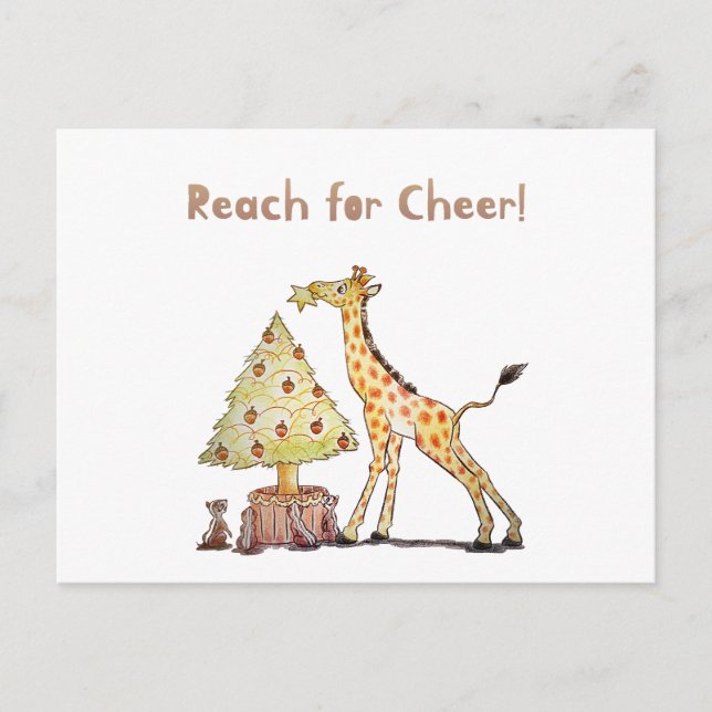 Carte Postale Giraffe dessinée à la main Arbre de Noël Art (Devant)