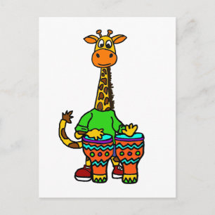Carte Postale Giraffe Drôle Jouer Bongo Drums