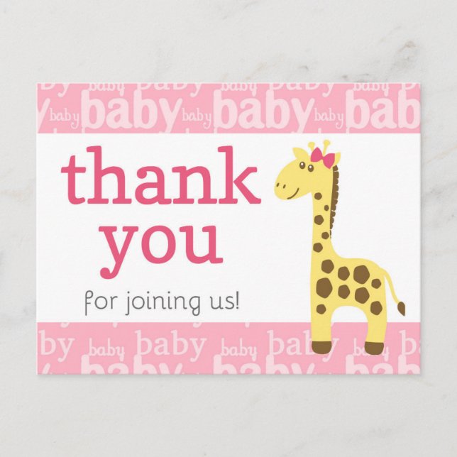 Carte Postale Giraffe en Baby shower de cou rose pour Merci fill (Devant)