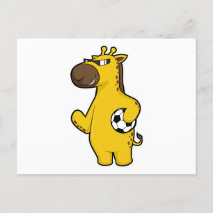 Carte Postale Giraffe en joueur de football avec balle de footba