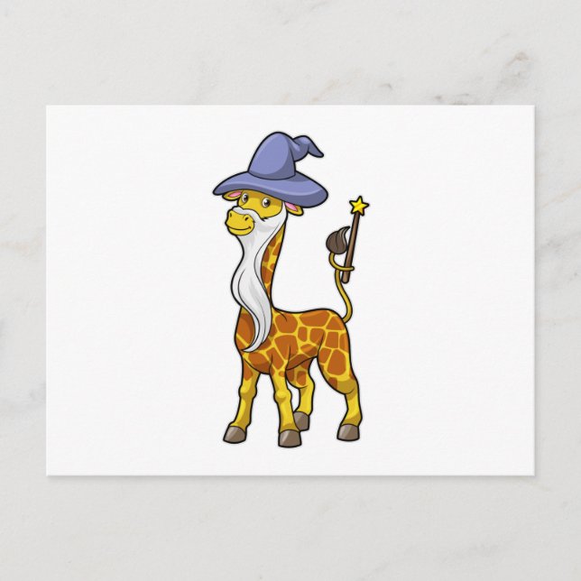 Carte Postale Giraffe en magie avec baguette magique et Casquett (Devant)