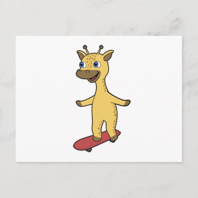 Carte Postale Giraffe en patinage avec skateboard (Devant)