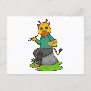Carte Postale Giraffe en peintre avec pinceau