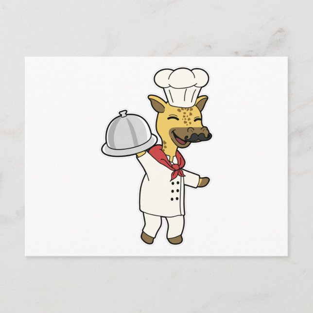 Carte Postale Giraffe en tant que chef avec tablier et plateau d (Devant)
