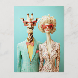 Carte Postale Giraffe et femme élégante