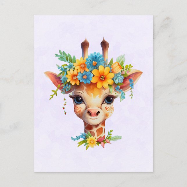 Carte Postale Giraffe mignonne à couronne florale (Devant)