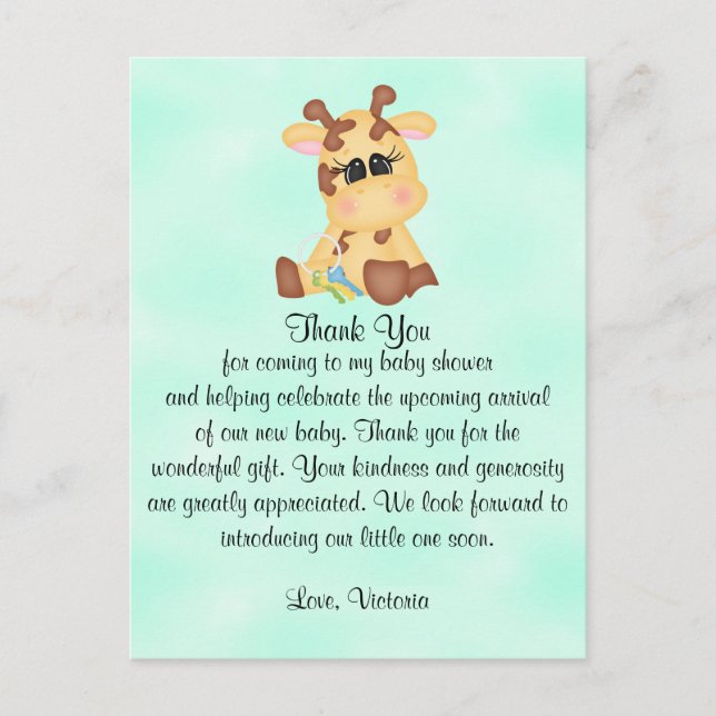 Carte Postale Giraffe neutre baby shower genre (Devant)