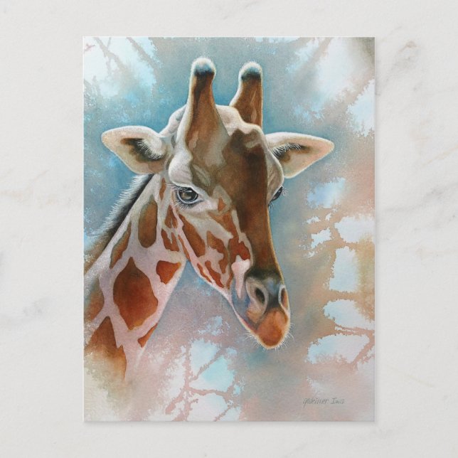 Carte Postale Giraffe Portrait Animal Aquarelle Art (Devant)