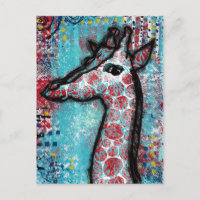 Carte postale Giraffe - Rouge Turquoise