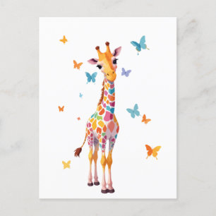 Carte Postale Giraffe Vector Peinture adorable Animaux amusants 