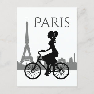 Carte Postale Girl and Bicycle Paris Tour Eiffel