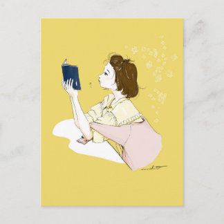 Carte Postale Girl Reading Watercolor Illustration