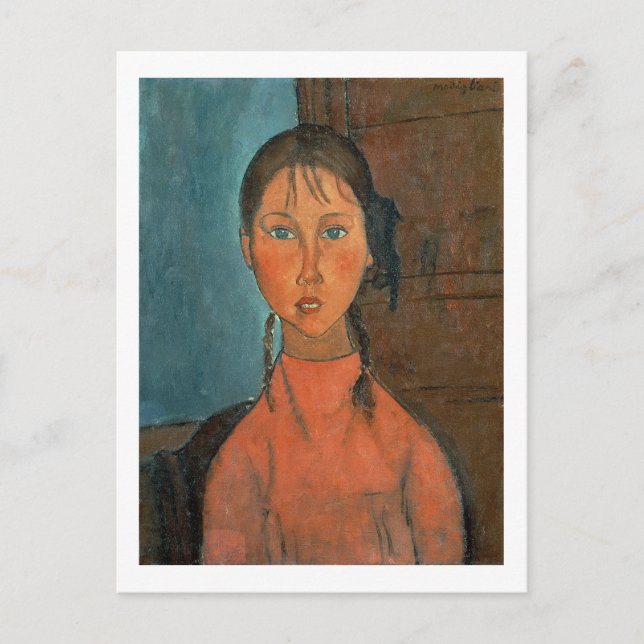 Carte Postale Girl with Pigtails, c.1918 (oil on canvas) (Devant)
