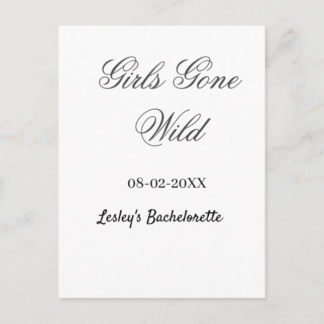 Carte Postale Girls Gone wild Bachelorette party name date bride (Devant)
