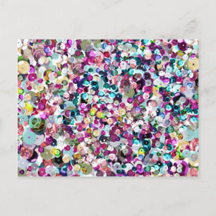 Carte Postale Girly Rainbow Faux Sequins Bling