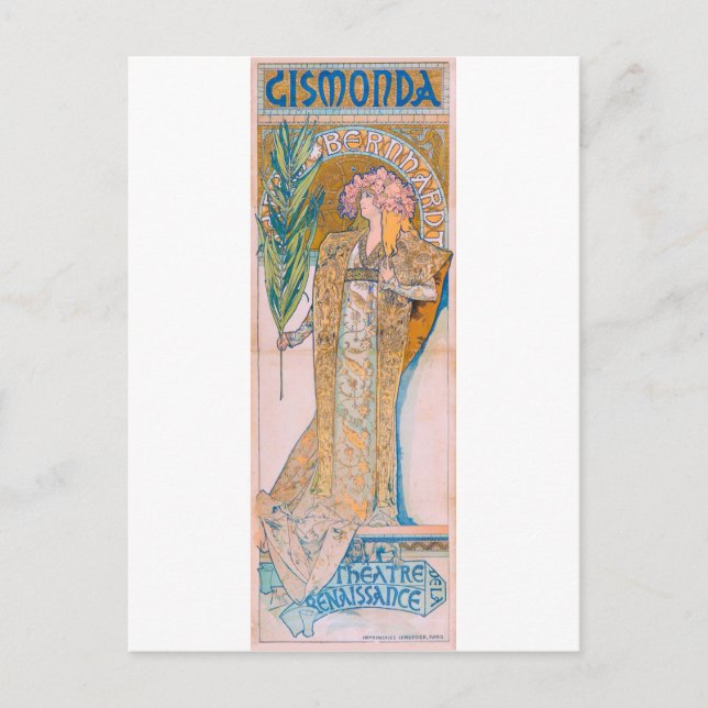 Carte Postale Gismonda, Sarah Bernhardt, Mucha (Devant)