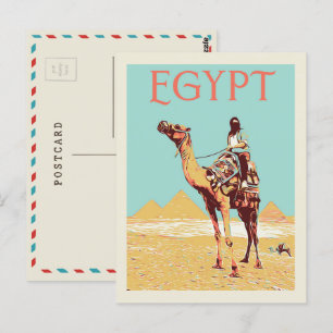 Carte Postale Gizeh, Pyramides à chameau illustration Egypt Post