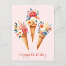 Glace avec fleurs - joyeux anniversaire - aquarell