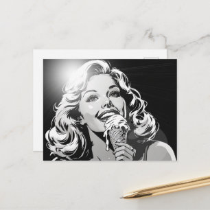 Carte Postale Glace blonde de style BD noir et blanc des années
