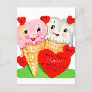 Carte Postale glace de la Saint-Valentin rétro vintage