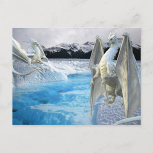 Carte Postale Glace Dragon blanc neige hiver
