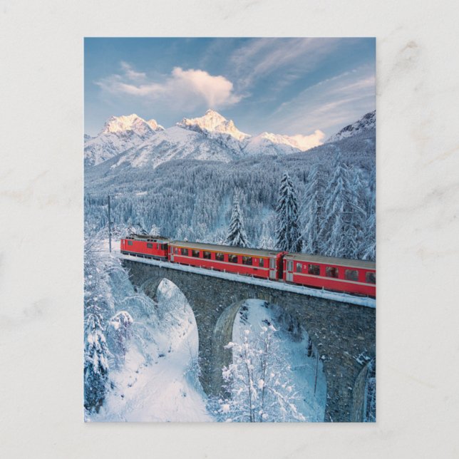 Carte Postale Glace et neige | Train Express Red Bernina Suisse (Devant)