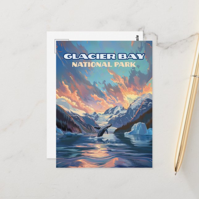 Carte Postale Glacier Bay National Park Alaska Whale Vintage (Devant/Arrière en situation)