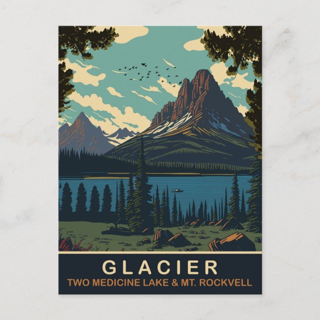Carte Postale Glacier, Two Medicine Lake et Mt. Rockwell (Devant)