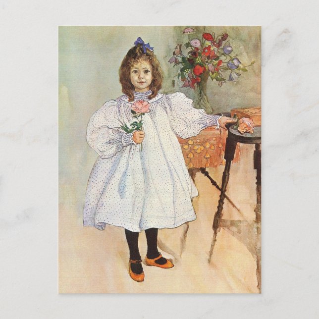 Carte Postale Gladys tenant une rose rose rose (Devant)