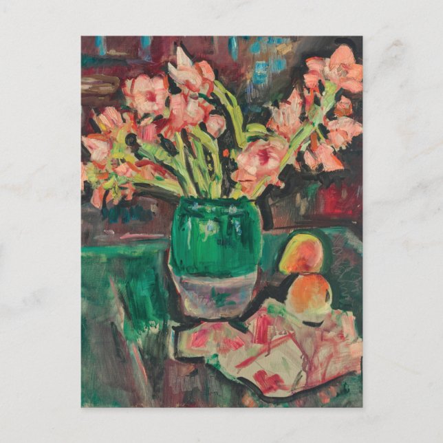 Carte Postale Glaïeuls dans un vase vert (Devant)